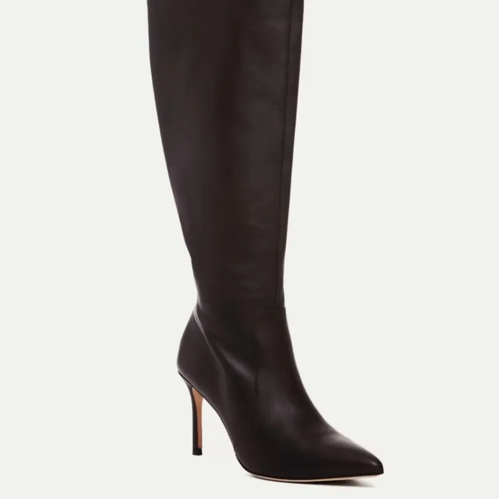 GUESS By Marciano | Black Leather Tall Houston Boots Heel 7W - Picture 1 of 12